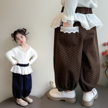 女童超火灯笼裤儿童秋款秋装小女孩宝宝带屁帘波点裤子洋气时髦潮