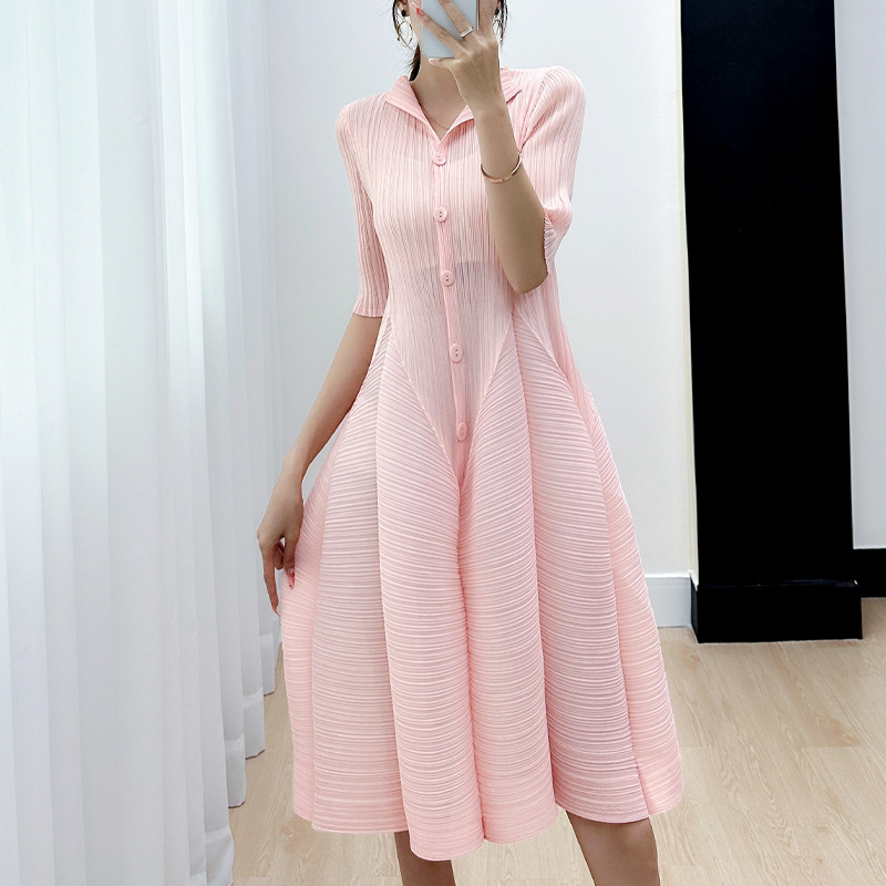 핑크색 반 오픈 칼라 소매