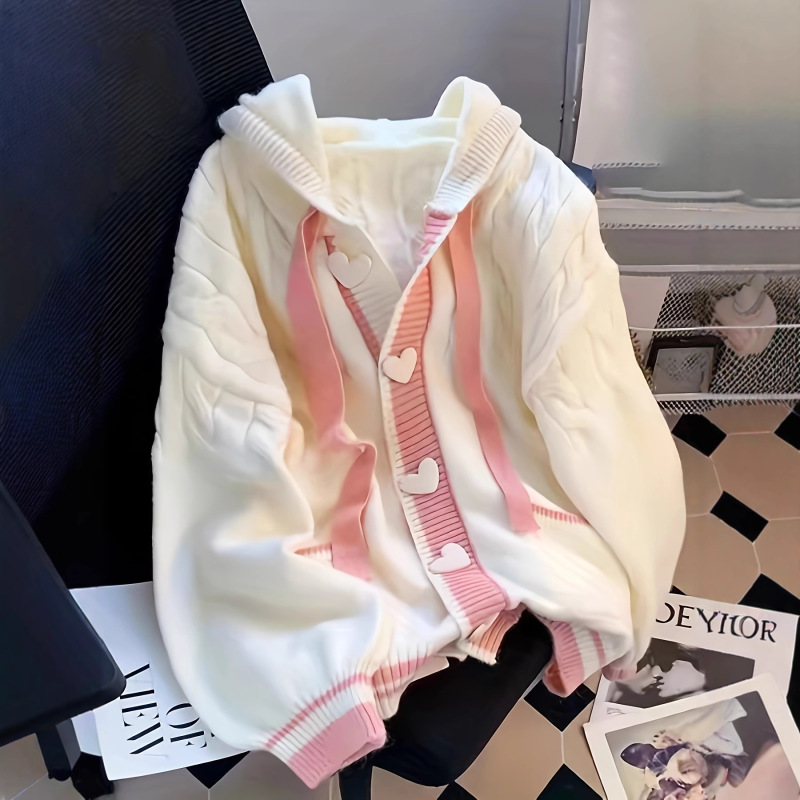 奶fufu慵懒连帽毛衣外套女小个子秋冬穿搭宽松外穿减龄针织开衫|undefined