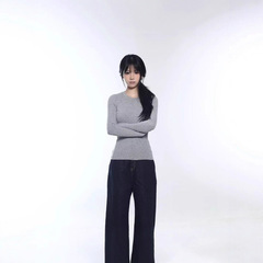 设计感正肩长袖t恤女2025春秋冬新款修身短款圆领内搭德绒上衣潮