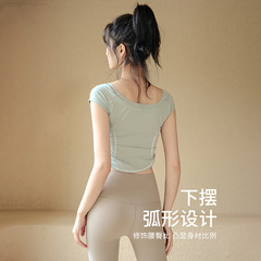 瑜伽服夏季运动上衣女紧身T恤跑步普拉提训练短袖薄款裸感健身服
