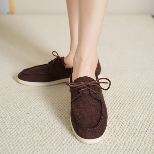 Women's Vintage British Style Bean Shoes for Spring and Autumn, Faux Fur Flat Round Toe Laced Ankle Boots