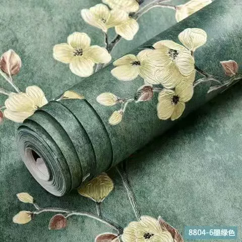 Самоклеящаяся флизелиновая обои, 0,53×1 м рулон, 3D‑фактура с цветочным рисунком, тёплый европейский стиль