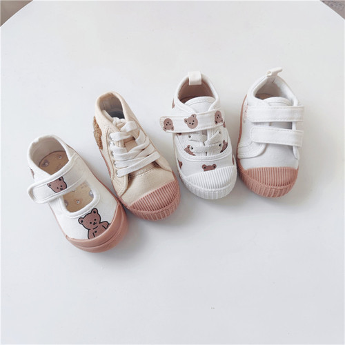 Export Korean single new soft-soled children's canvas shoes baby bear shoes cartoon shoes for boys and girls