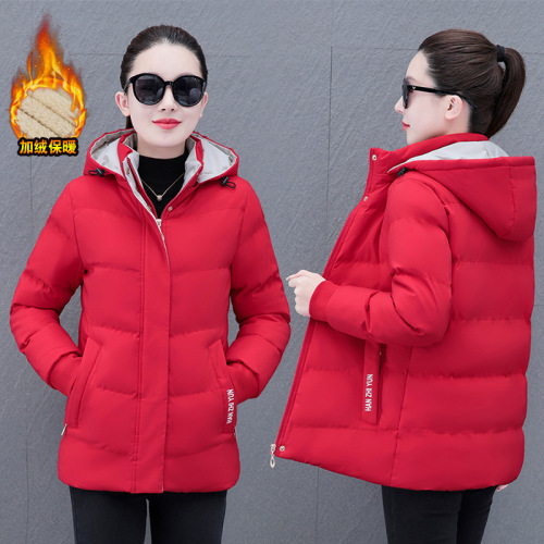 Middle-aged and old moms, cashmere hooded down cotton coat for women in winter, fluffy, thick, warm and loose cotton coat coat