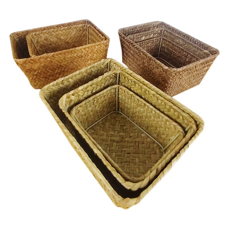 海草収納かご手編み雑物かご長方形短いテーブル整理かごオフィス収納かご卸売り