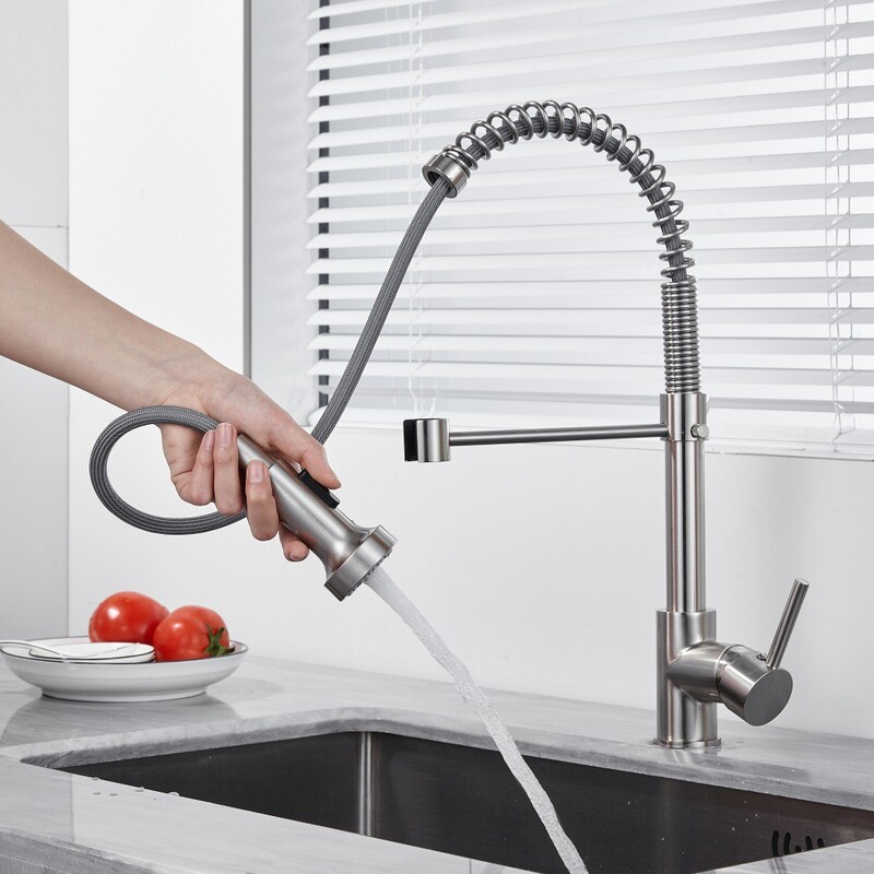Cross-border spring faucet bathroom kitchen faucet hot and cold spring American faucet retractable universal rotatable