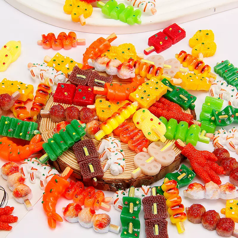 新款树脂食玩摆件仿真烤串趣味微缩食玩批发淄博烧烤食玩diy饰品