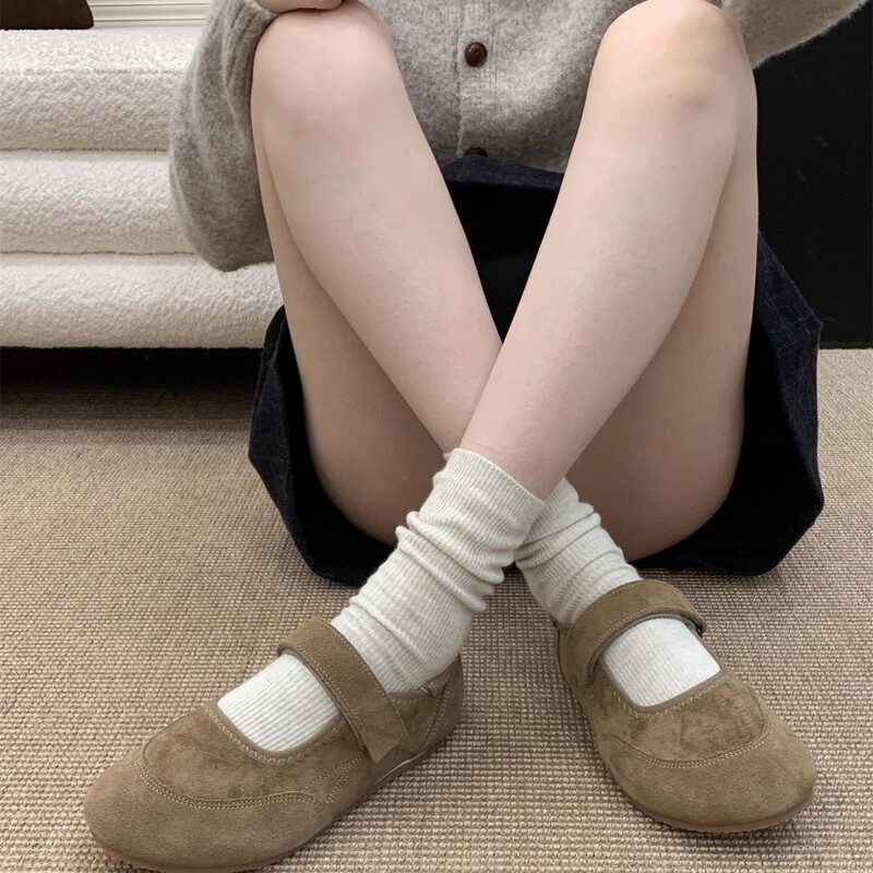 厚底スエードシューズ女性のための 2025 春夏新韓国スタイルレトロおばあちゃんの靴ベルクロ付きメリージェーンシューズ|undefined