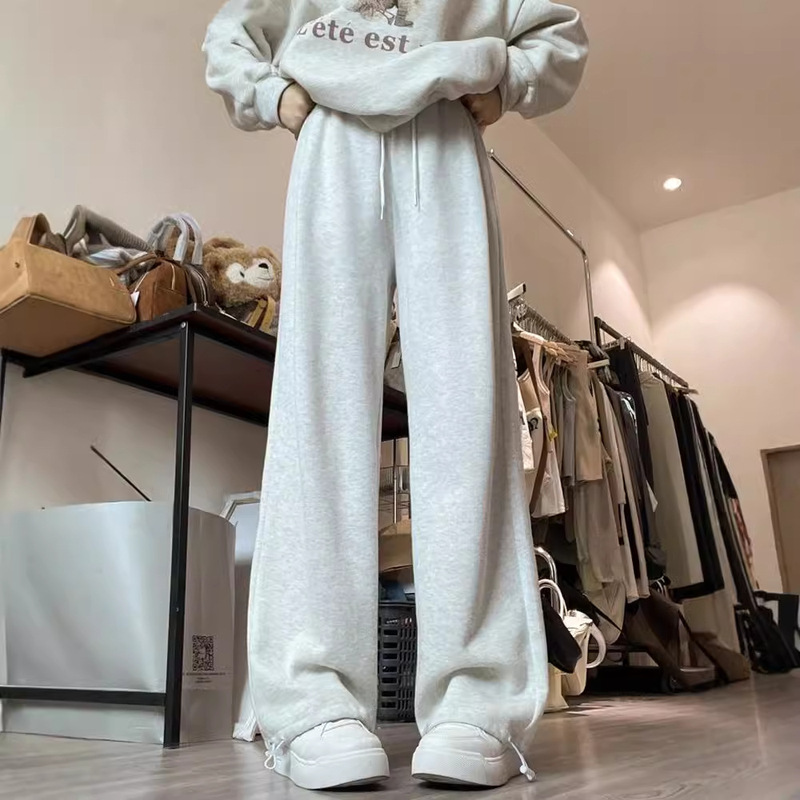 American Gray Sweatpants for Women in Autum New Loose Slimming Look Wide Leg Pants Sports Straight Casual Leggings Sweatpants for Women