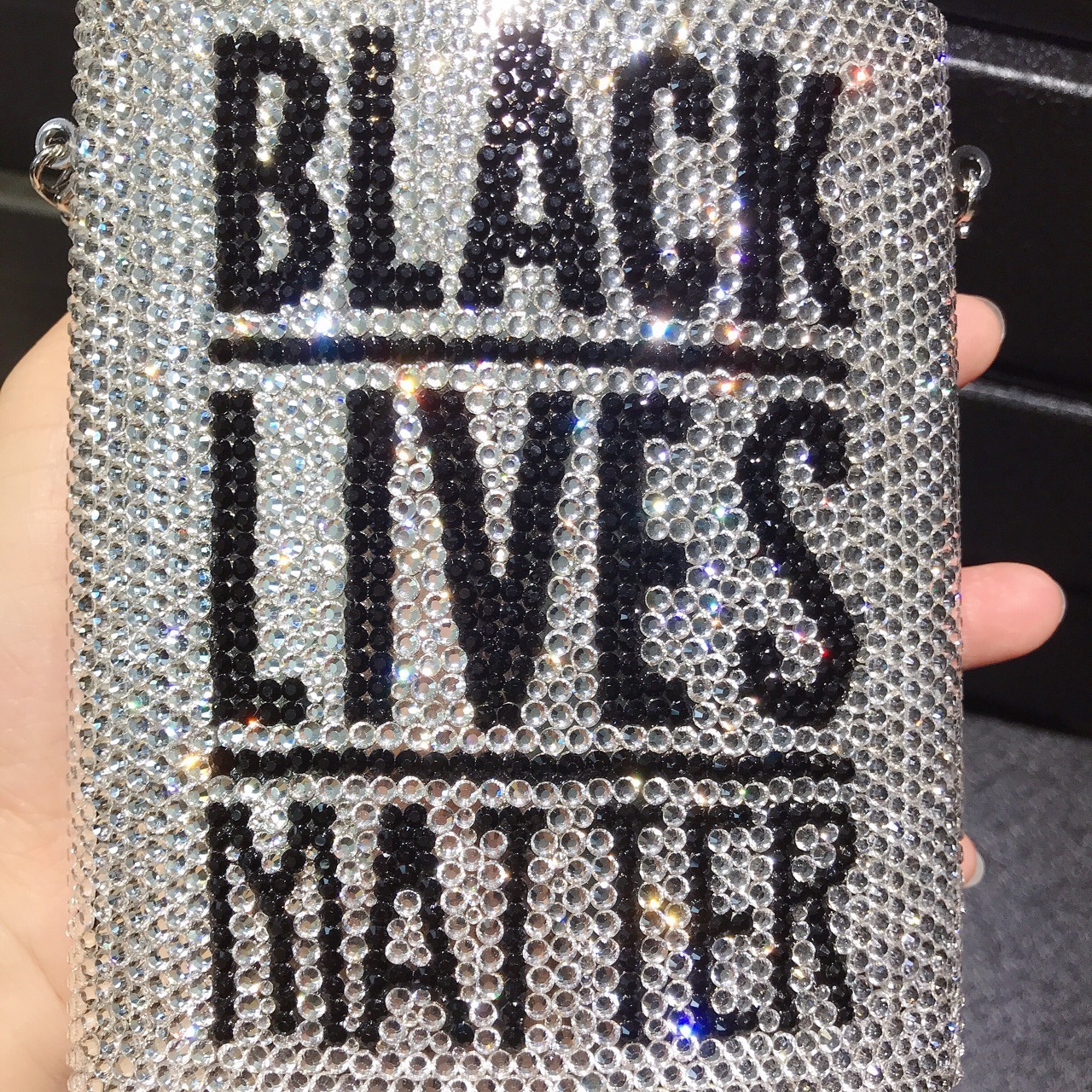 Black Lives Matter letras con diamantes bolsas de cena caja de metal con diamantes llenos bolsas de mano personales bolsas de banquete