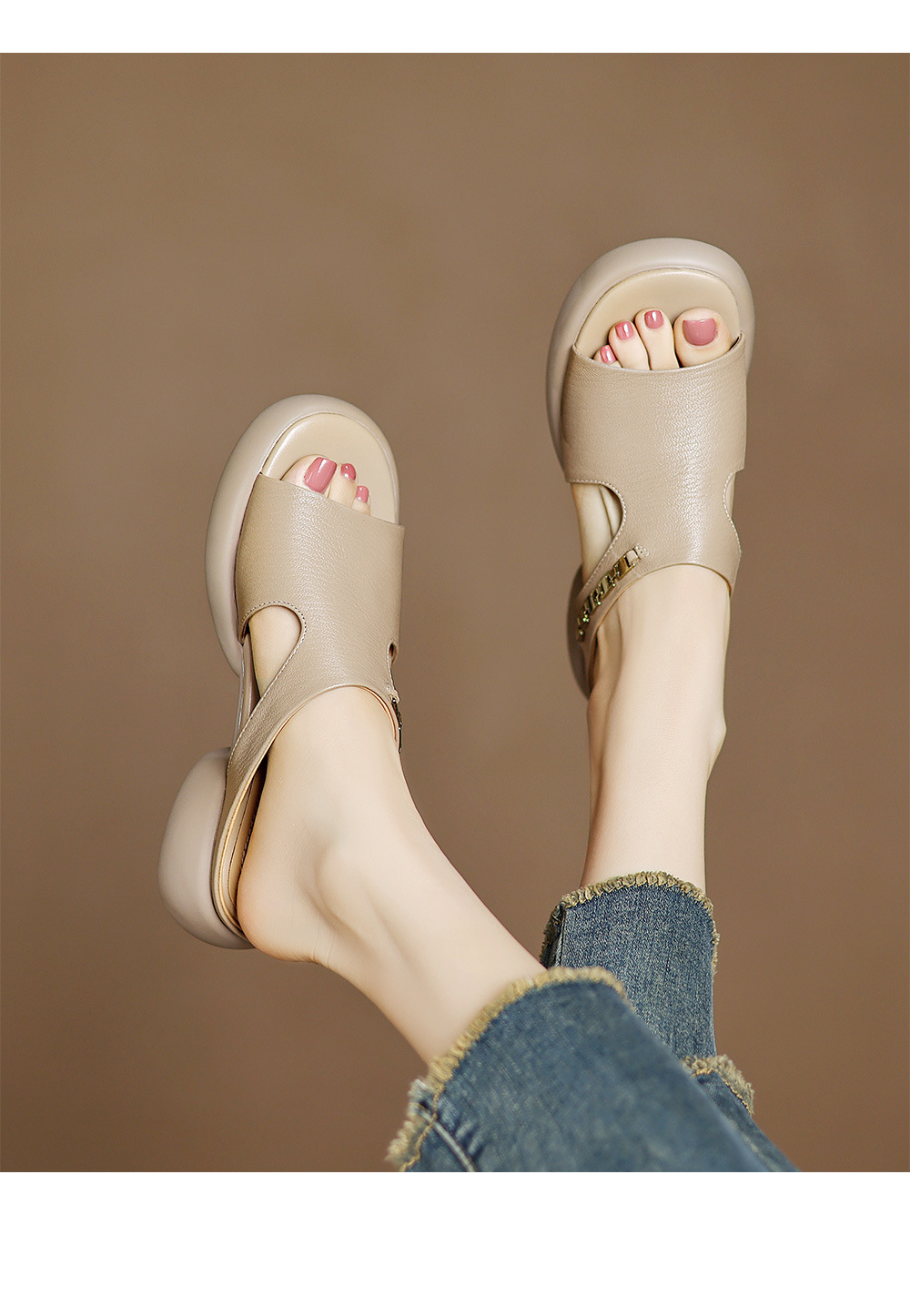 Dép sandal nữ da cừu miệng cá đế dày gót cao nhẹ — đen chi tiết 15