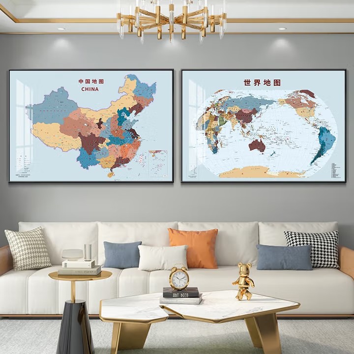 中国地图 世界地图挂画挂图 地理地形挂画 办公室家用沙发背景墙