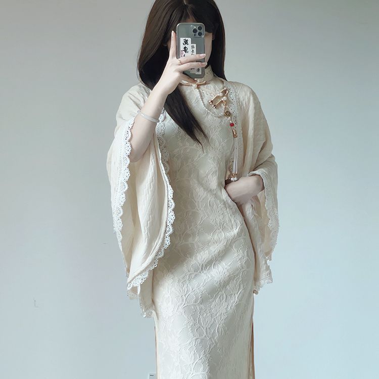 旗袍改良年轻少女2025春秋新款倒大袖气质日常中式连衣裙氨纶|undefined