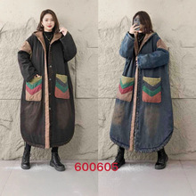 长款加棉牛仔外套2025冬款保暖大棉被风衣百搭加厚连帽大码棉服女