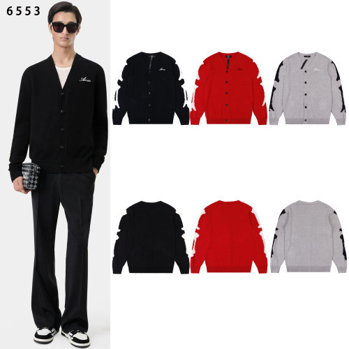 In-Stock Autumn New Amiri Trendy Brand Sweater for Men and Women, Casual Long-Sleeve Cardigan with Buttons, V-Neck Knit Sweater Jacket Trendy
