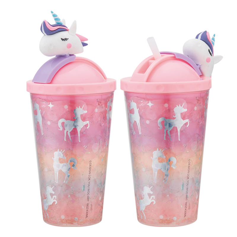 Taza de agua de paja de plástico de doble capa de color degradado transfronterizo AS/PS480/600ml con taza de regalo de café