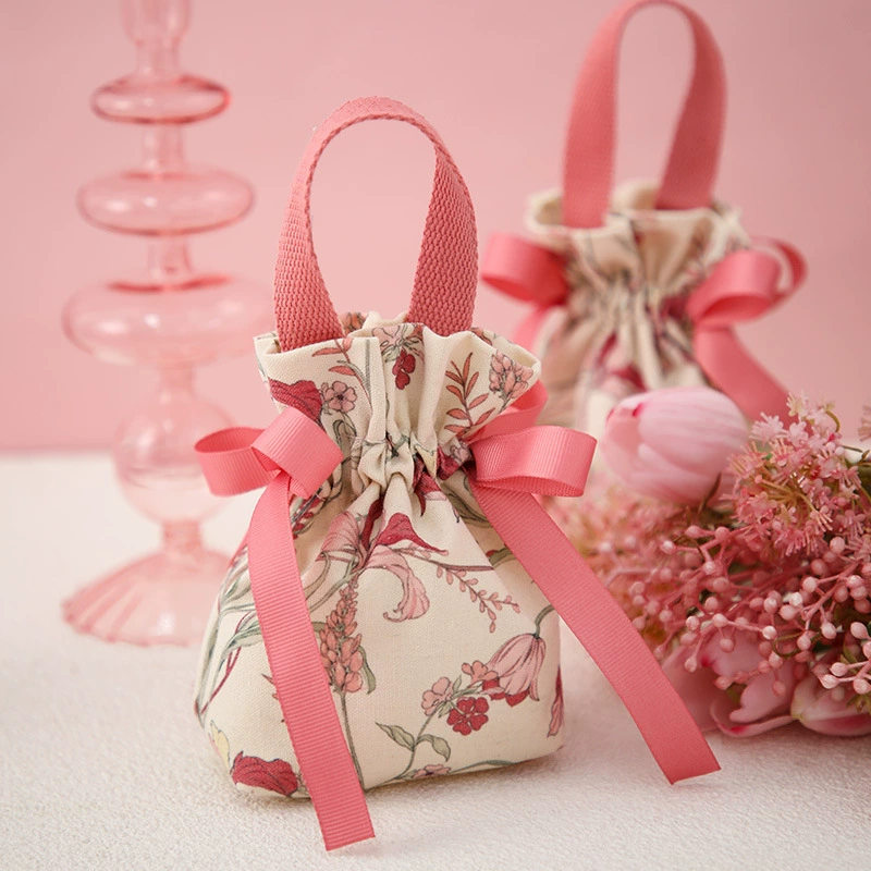 Wedding flowers wedding candy box with portable tulips canvas candy gift bunch pocket wedding bride souvenir gift