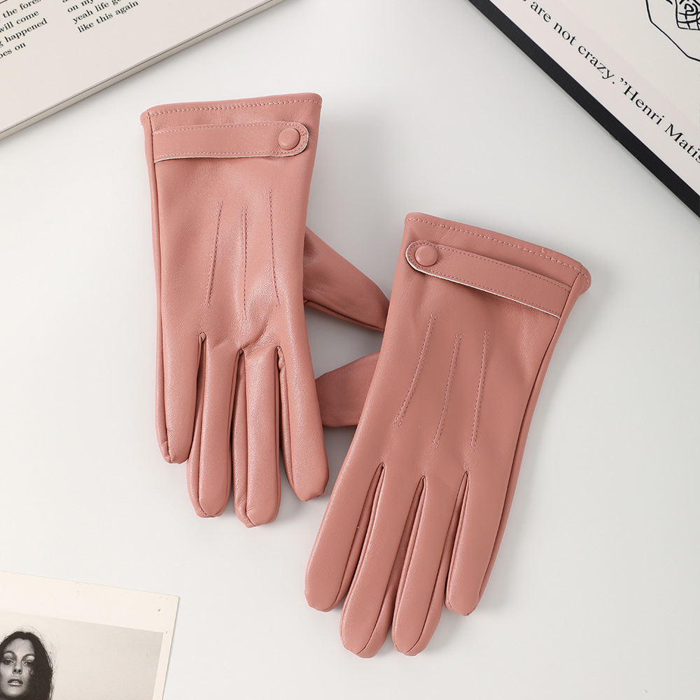 Guantes de cuero cálidos para mujeres lindos guantes de pantalla táctil de invierno PU para conducir al aire libre más grueso