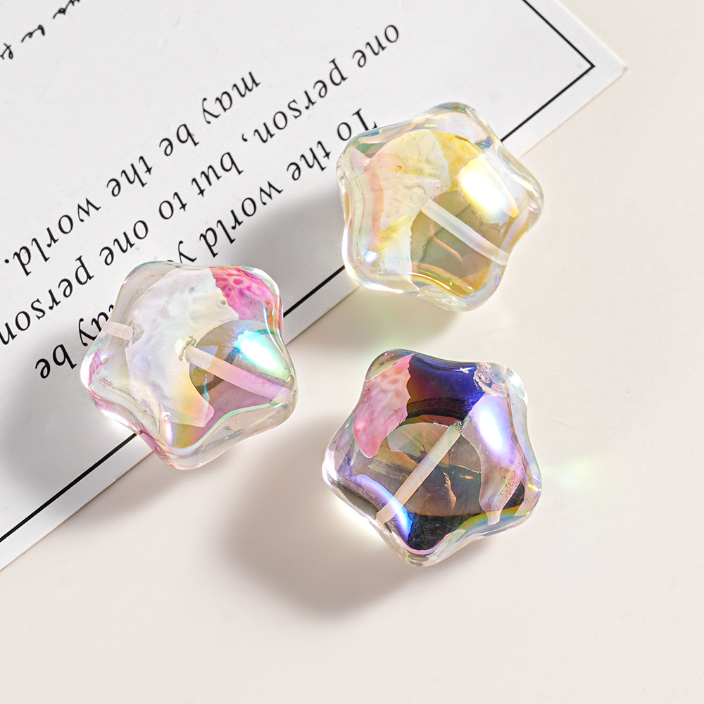 Cuentas Heidi, 5 cuentas de estrella de cinco puntas, cuentas transparentes con cuentas dentro, cadena para teléfono, material para manualidades, cuentas sueltas de resina de estrella y luna