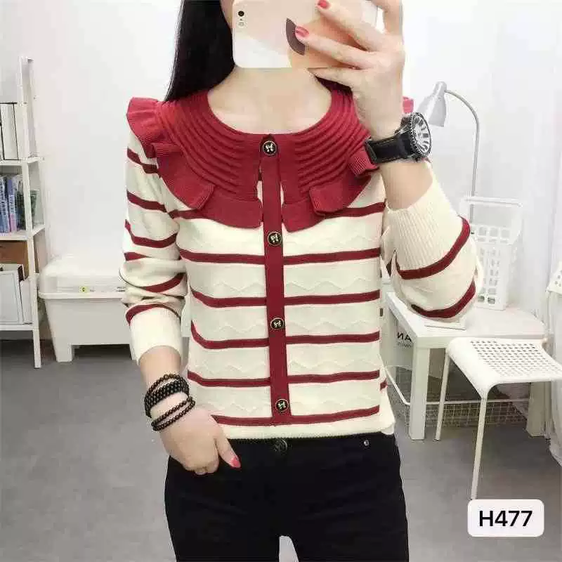 Knitted sweater, autumn set, base body-friendly long-sleeve, V-neckline