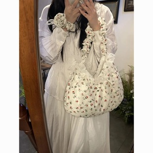 Floral Korean Style Canvas Bag Pastoral Style All-match French Style Single Shoulder 2024 Armpit New Casual Large Capacity Artistic