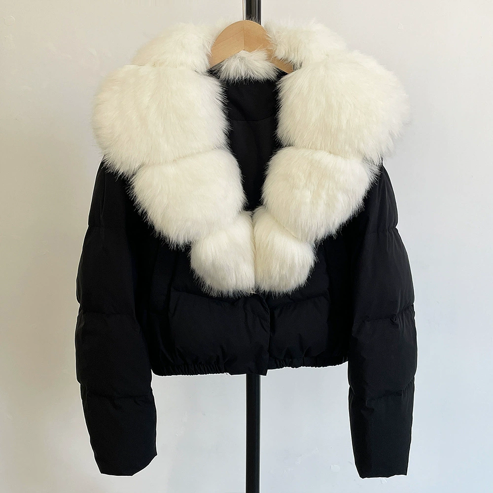 Пуховик Velvet Duck-Down зимний, короткий пуховик с крупным Faux-Fur воротником, размеры S–M