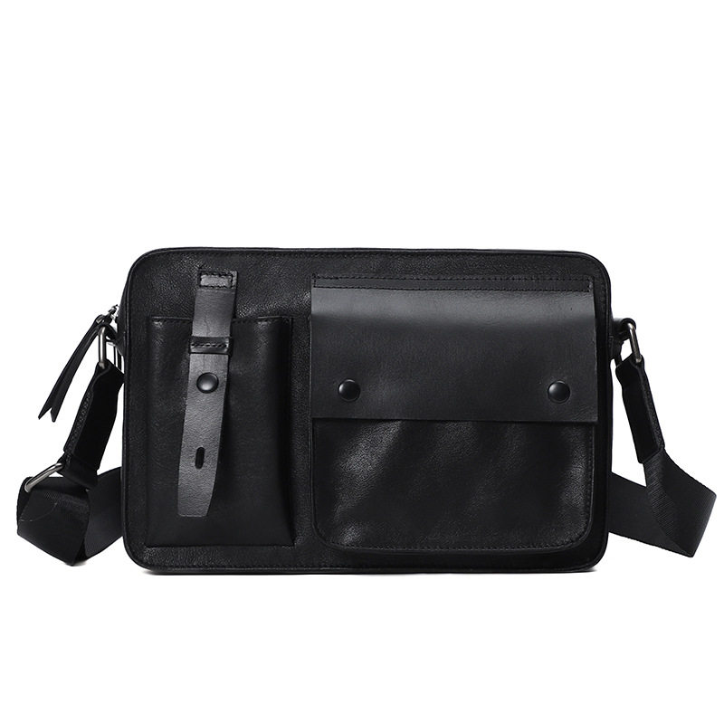 Túi đeo chéo nam da bò lớp đầu sức chứa lớn 27×9×18 cm — Màu đen