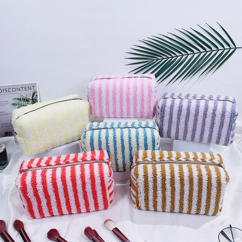 Cross-Border Plush Stripesd Cosmetic Bag Etsy Embroidered Clutch Indian Mississippi Popular Travel Toiletry Bag