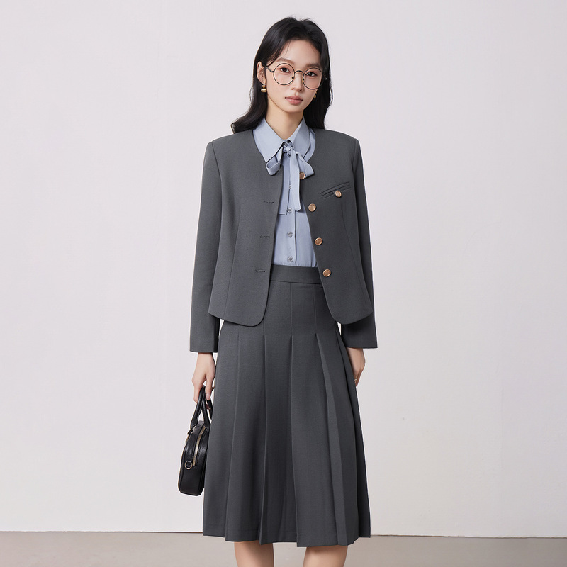 Gray Suit Set for Women 2026 New Style Elegant Commuter Interview Formal Wear Single-Breasted Short Business Professional Skirt Suit