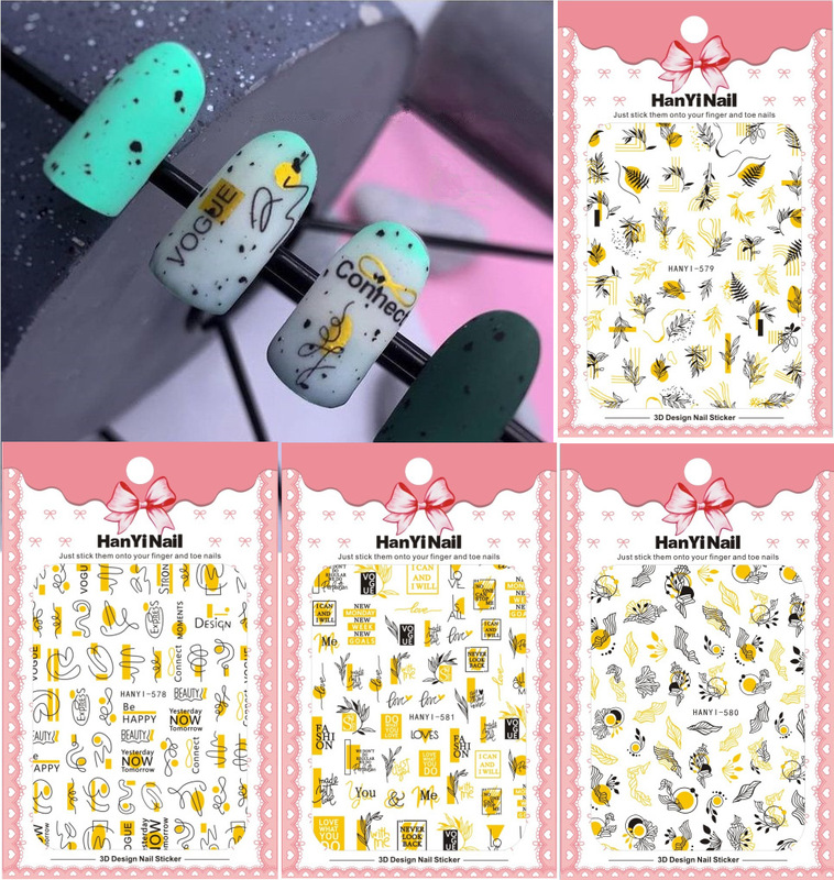 Cross-border e-commerce autumn new black gold leaves letters Japanese nail stickers nail decals 578-581