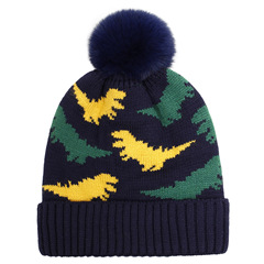 Baby Knitted Hat Dinosaur Embroidered Knitting Hat European and American 2021 New Cross-border Source Fleece Warm Baby Winter Hat 