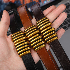 2.0寬版對扣女士腰帶可調節長短牛皮西裝褲子皮帶復古風簡約時尚