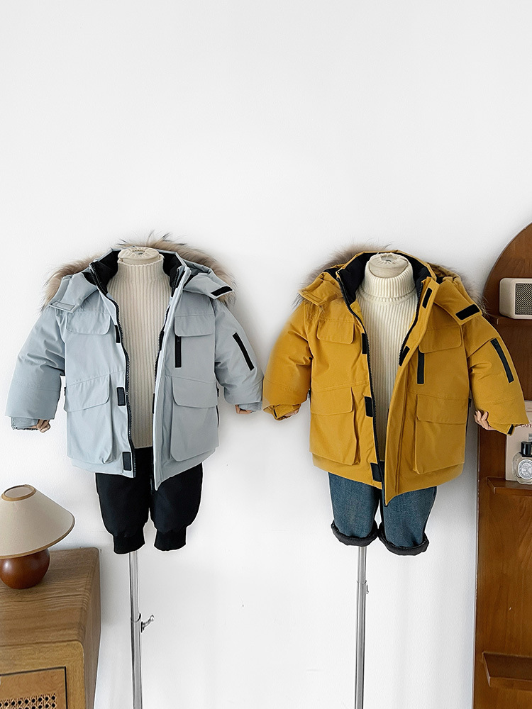 Wind Valley 2025 invierno nueva ropa infantil para niños estilo coreano cuello con capuchón ropa de algodón para niños y niñas abrigo parquet