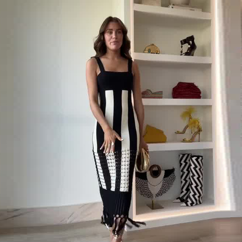 Women's Clothing Women's Fashion Contrast Elastic Slim Long Suspender Dress_mkmklike.com