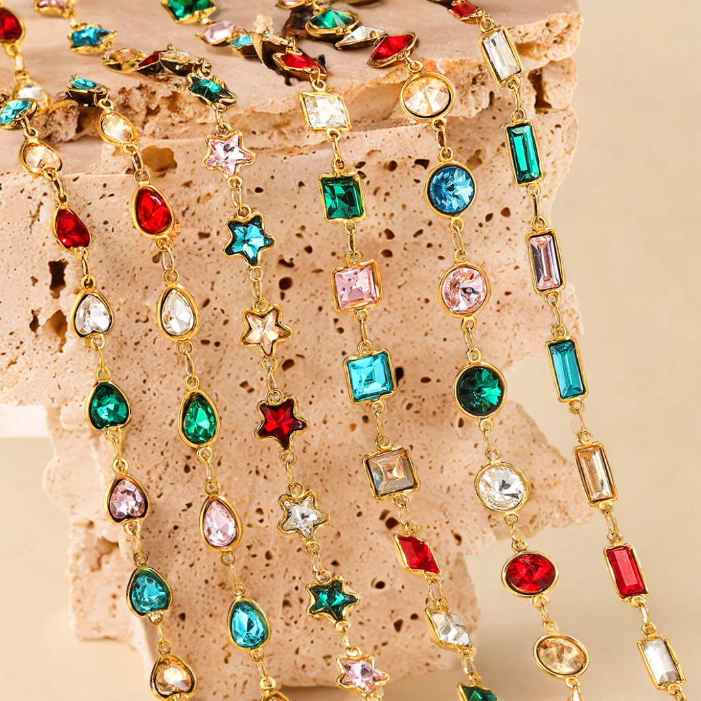Acero inoxidable cristal cadena impermeable cadena de cristal de color joyería DIY accesorios pulsera collar chapado en oro craneal 18K