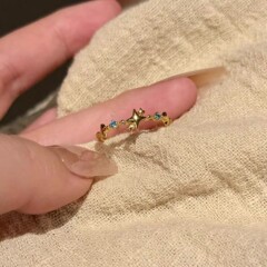 中古四芒星微镶锆石戒指复古小众高级感指环个性轻奢风素圈食指戒