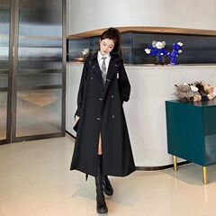风衣外套女中长款黑色2025秋冬季新款感赫本英伦风小个子大衣
