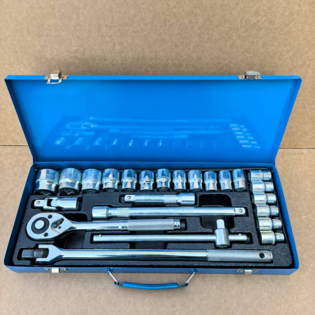 Caja de hierro de 24 piezas, caja de reparación de hierro de turbina de vapor, destornillador combinado F-barre deslizante, manguito de trinquete, electroforesis de fosfato especular