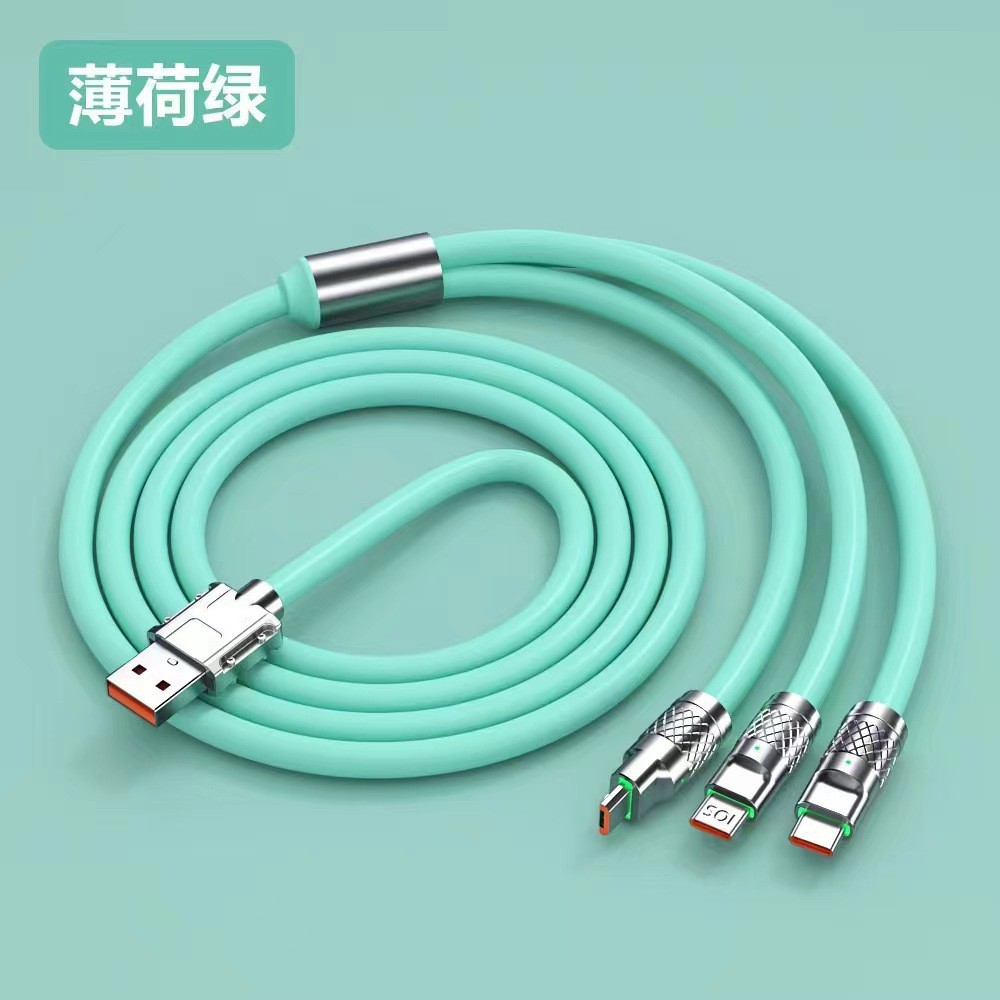120W de aleación de zinc uno-a-tres cable de datos super rápido cable de carga para Huawei Apple Android fábrica al por mayor