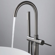 泡泡衛浴全銅拉絲鎳冷熱水龍頭北歐極簡缸邊落地式龍頭花灑套裝