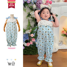 新品兔子连体裤 2026夏季卡通可爱女童装 荷叶边吊带娃娃灯笼裤子