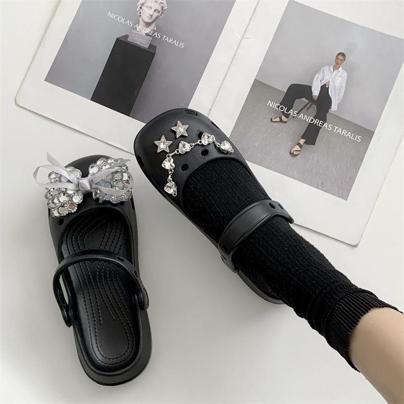 Ballet-Style Perforated Shoes for Women, Mary Jane Shoes, Eva Closed-Toe Slippers, Thick-Soled Outdoor Slippers for Girls, Summer