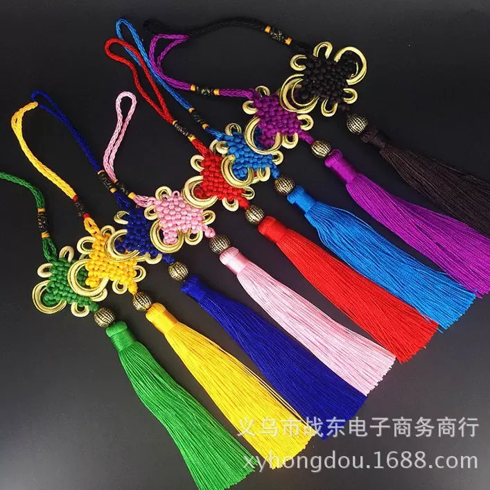 中国结挂件小号金边结富贵结穿珠带流苏出国小礼品挂饰金边配珠