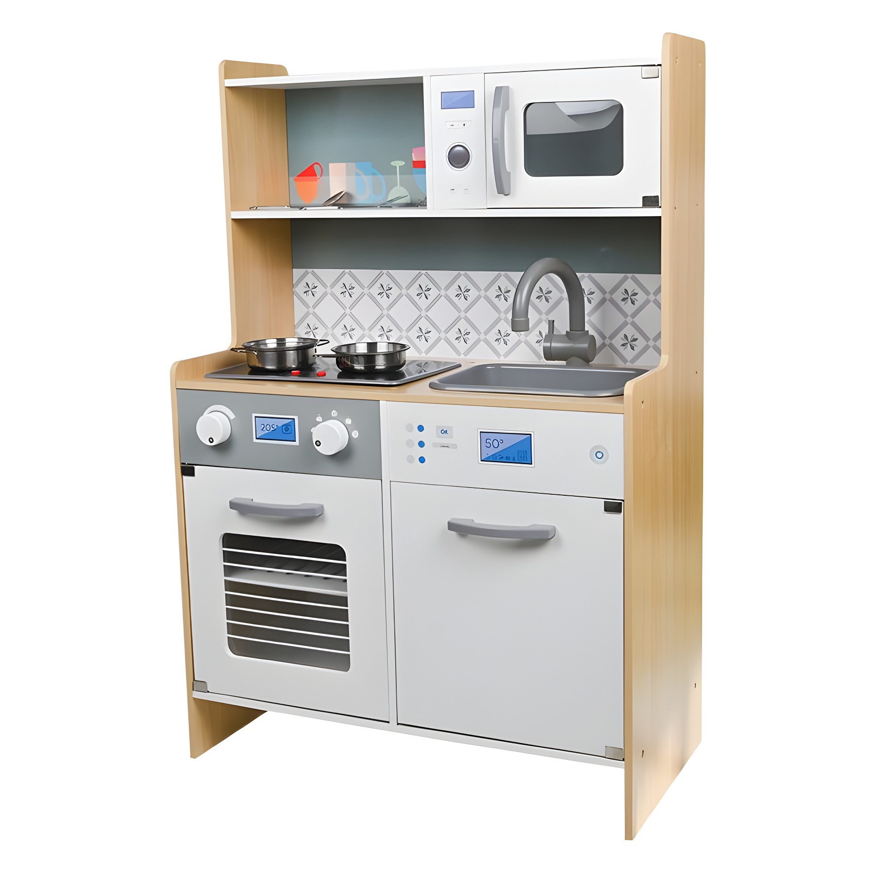 Cocina de grano de madera Educación temprana para niños Comunicación interactiva entre padres e hijos Horno de simulación Cocina Juguetes de cocina