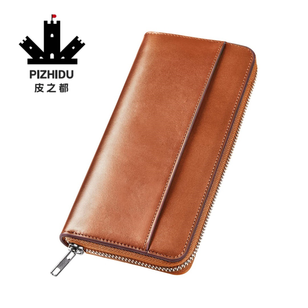 Men's Long Wallet Made of Genuine Leather, Convenient Business-Style Large-Capacity Wallet with Ykk Zipper, 2026 Model