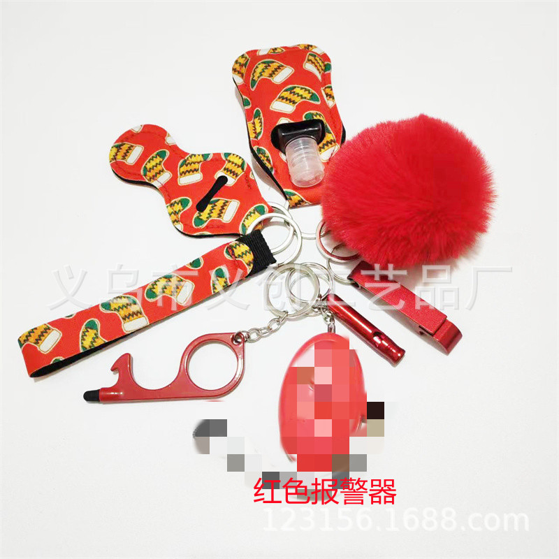 Cross-border women's self-defense keychain Christmas pattern wrist 9-piece led anti-wolf alarm anti-wolf keychain
