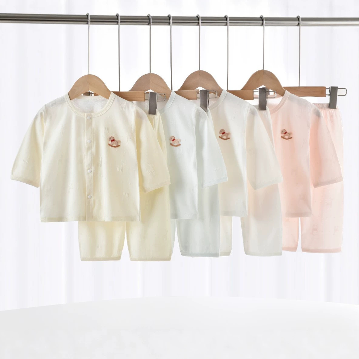 Verano delgado conjunto de separación de bebés de clase A ropa de mangas largas para bebés masculinos y femeninos, ropa de aire acondicionado de algodón jacquard fresco
