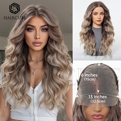 クロスボーダー新製品大面積 13*6 レースウィッグ女性のグラデーションゴールデンフリーパートシームロング巻き毛レースウィッグ