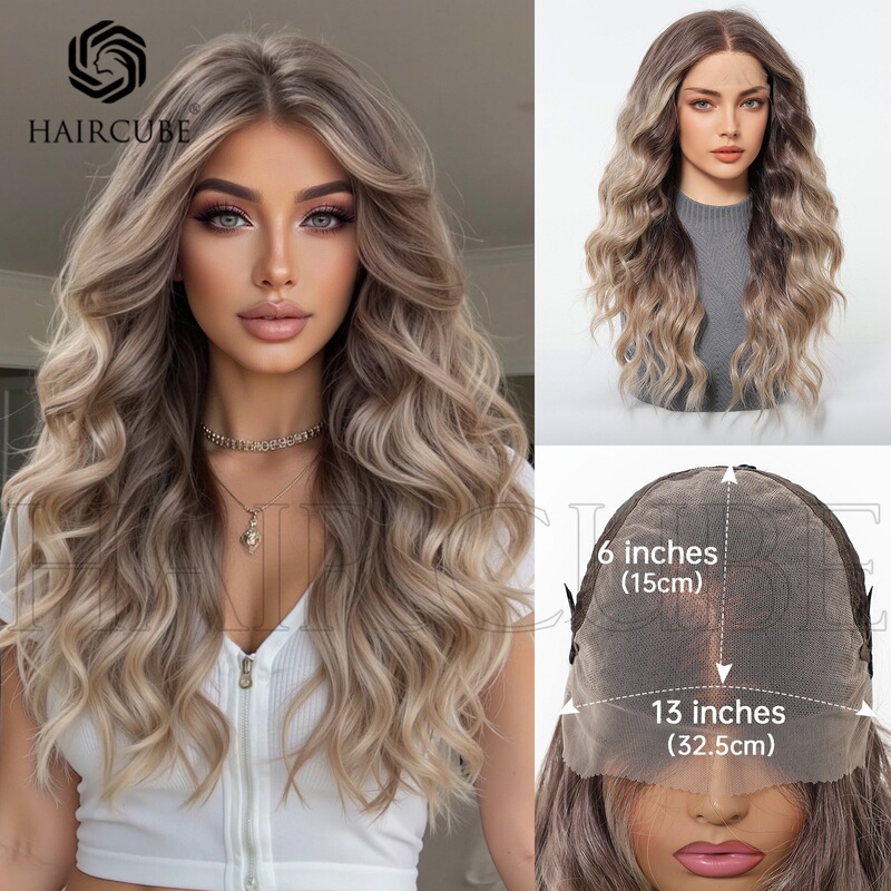Cross-Border New Product Large Area 13*6 Lace Wig for Women, Gradient Golden Color, Free Parting Long Curly Hair Lace Wigs